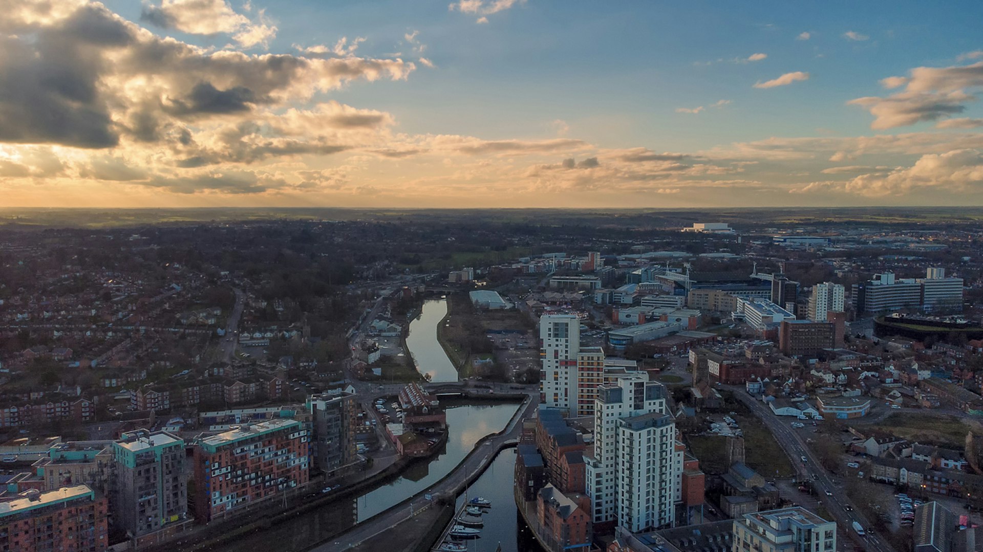 Drone shot of the wet dock are in Ipswich